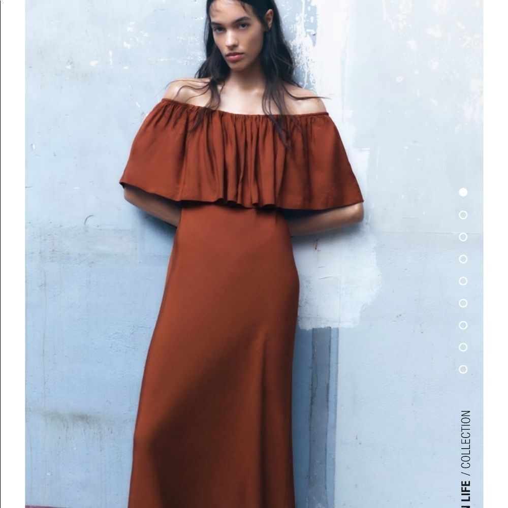 Zara Rust Off-Shoulder Ruffle Maxi Dress - M with tags